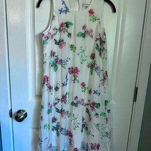 Calvin Klein Dress Size 8 White Floral Embroidered Sleeveless A-Line Midi Spring